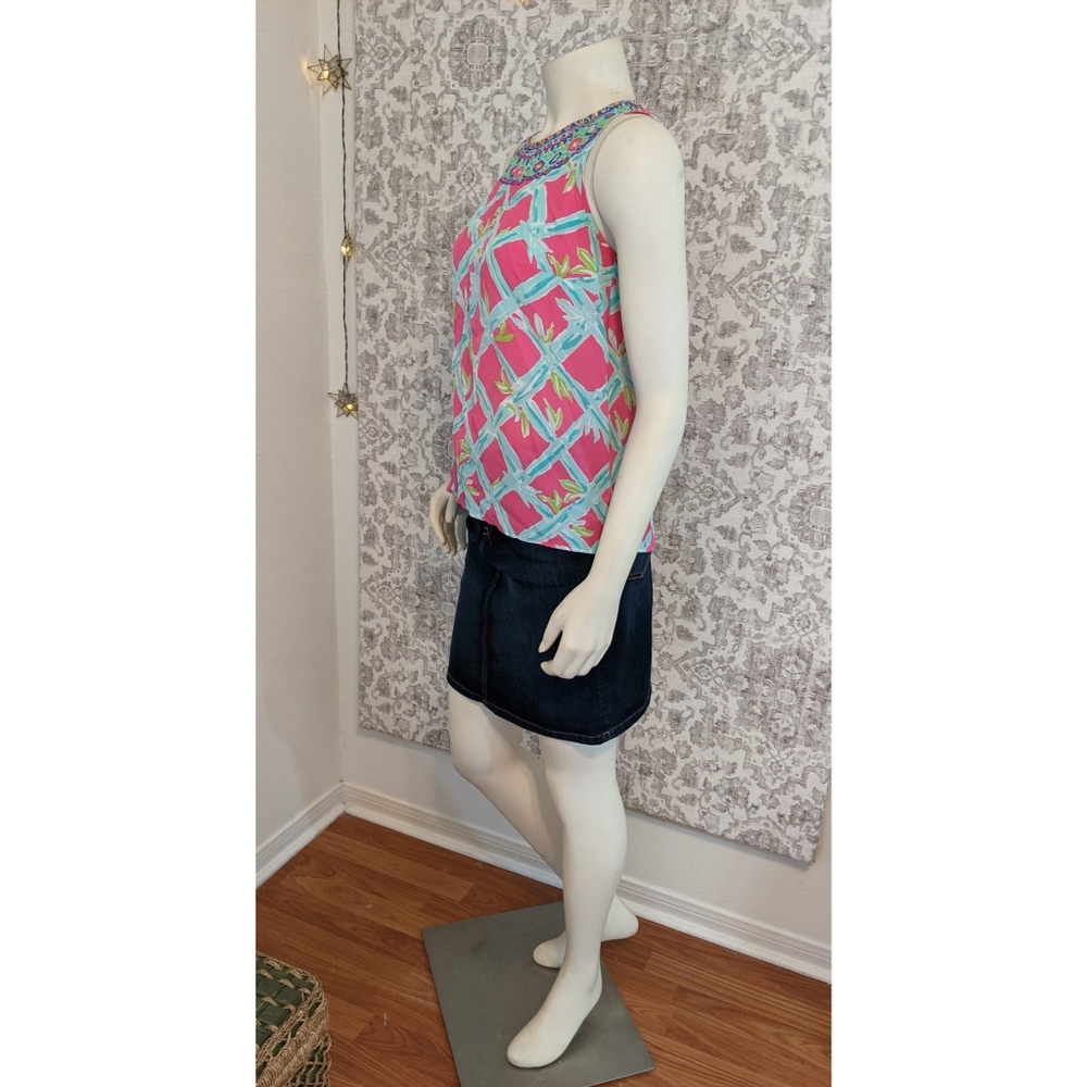 Lilly Pulitzer Pink & Turquoise Iona silk tank - Picture 5 of 9